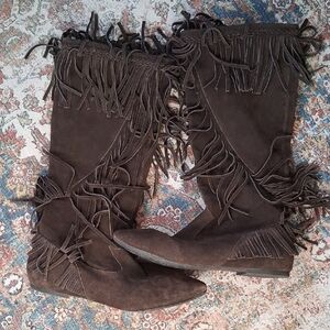 Sam Edelman Fringe Knee-High Brown Boots